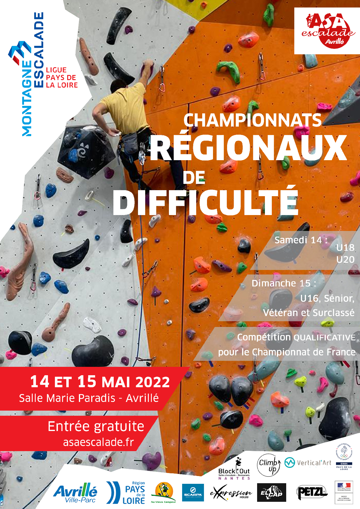 Affiche illustrant les championnats régionaux de Difficulté du 14 et 15 mai